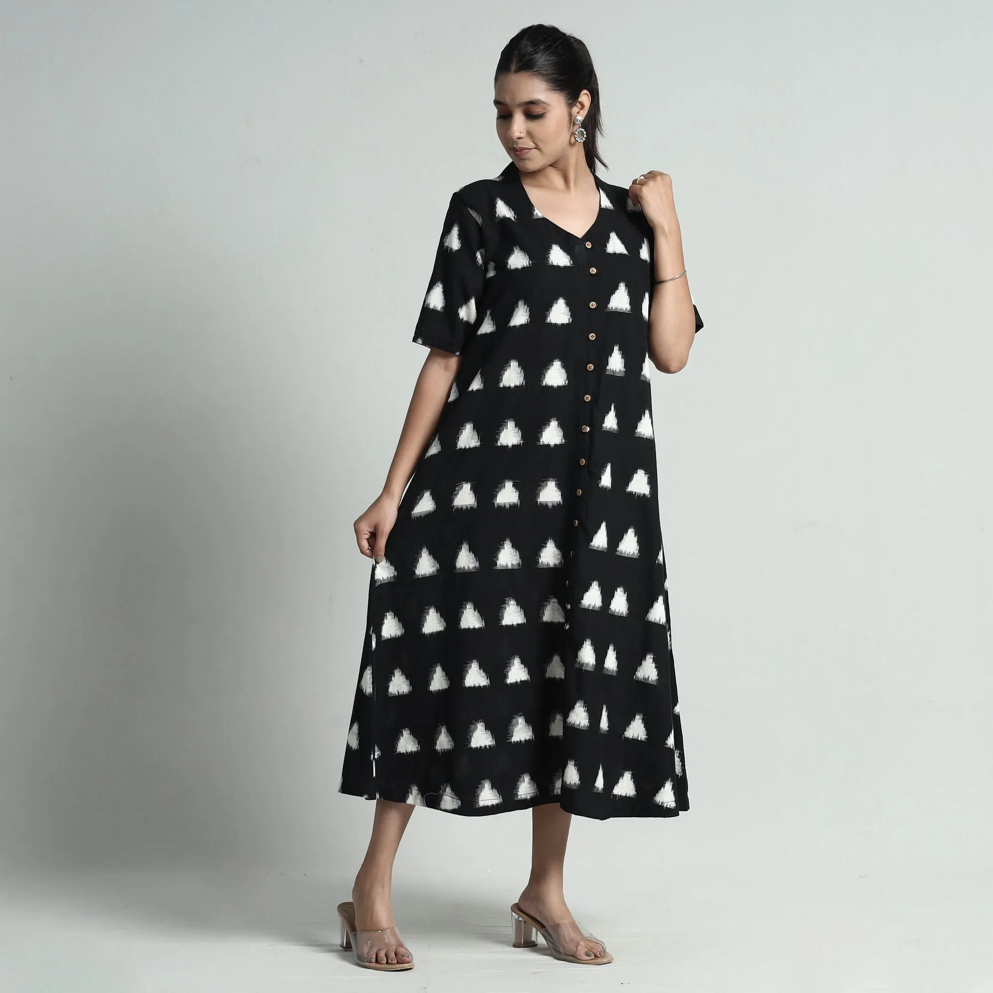 Black - Pochampally Double Ikat Weave Cotton Dress