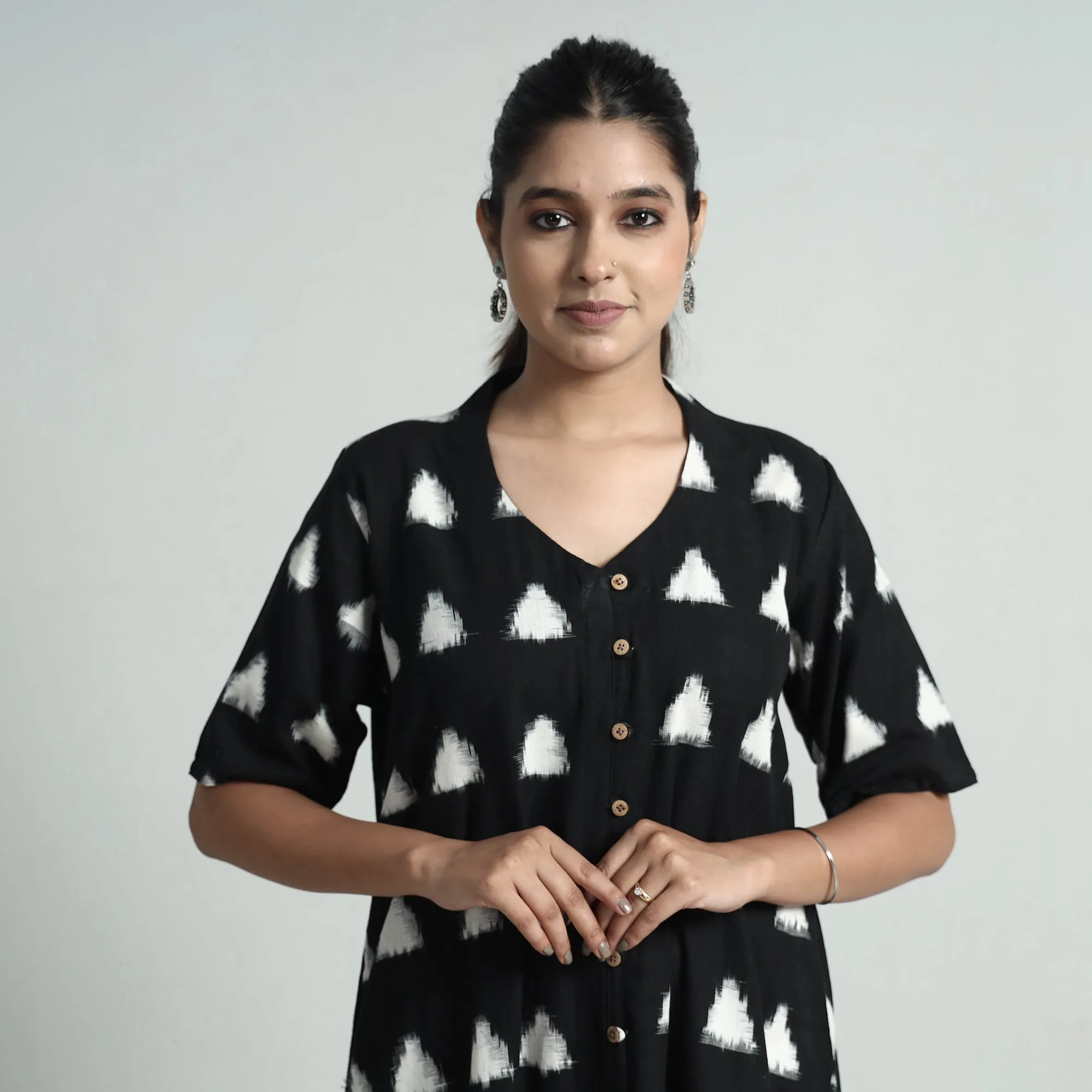 Black - Pochampally Double Ikat Weave Cotton Dress