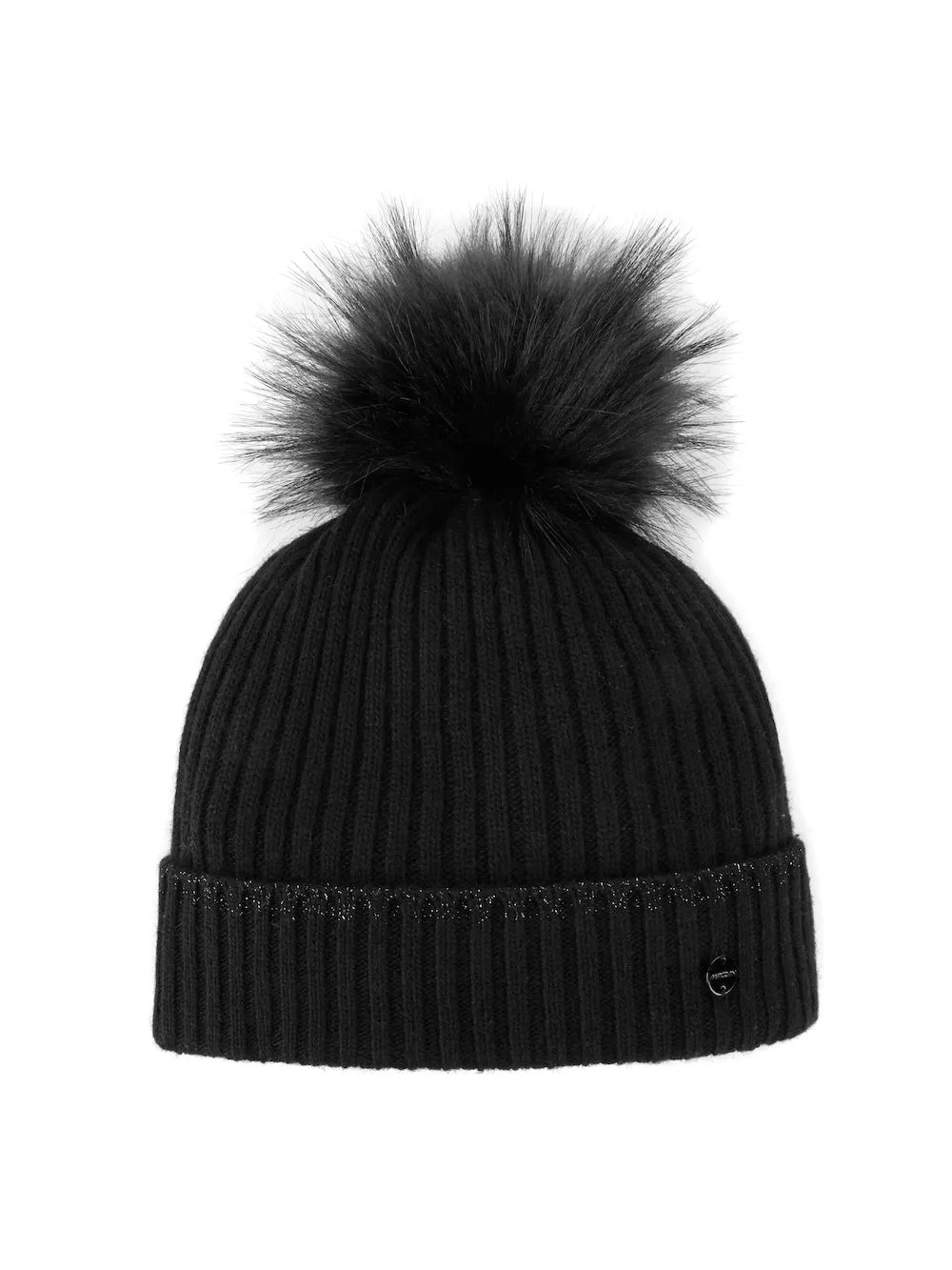 Black Rib Knit Pompom Hat