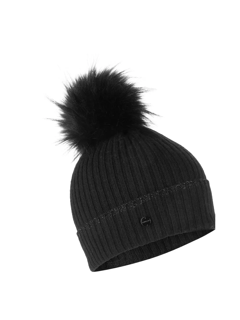 Black Rib Knit Pompom Hat