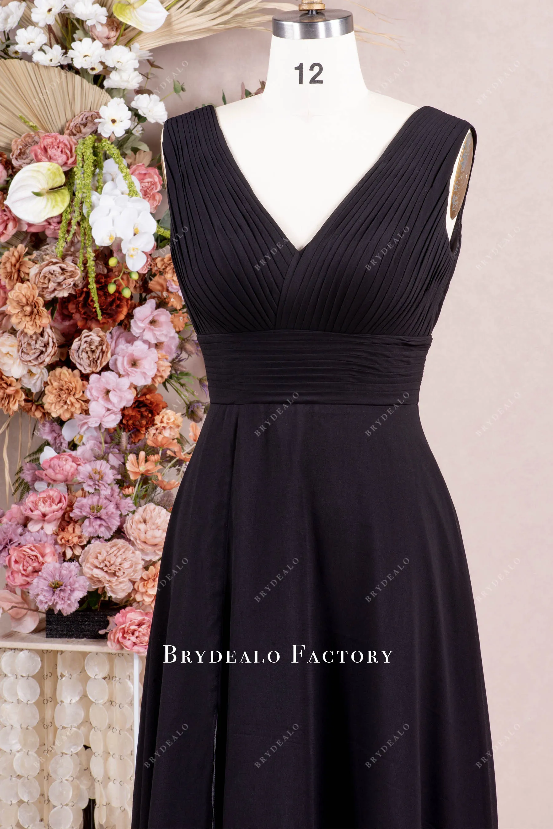 Black Sleeveless V-neck Aline Floor Length Bridesmaid Dress