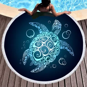 Black Turtle Twist Round Beach Towel