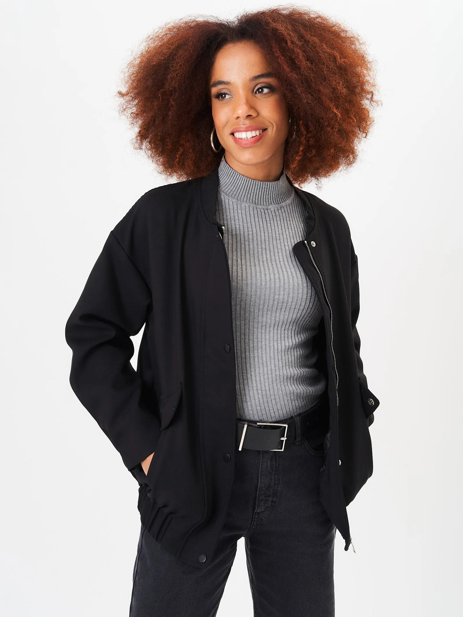 Black Zip Up Oversized Bomber Jacket