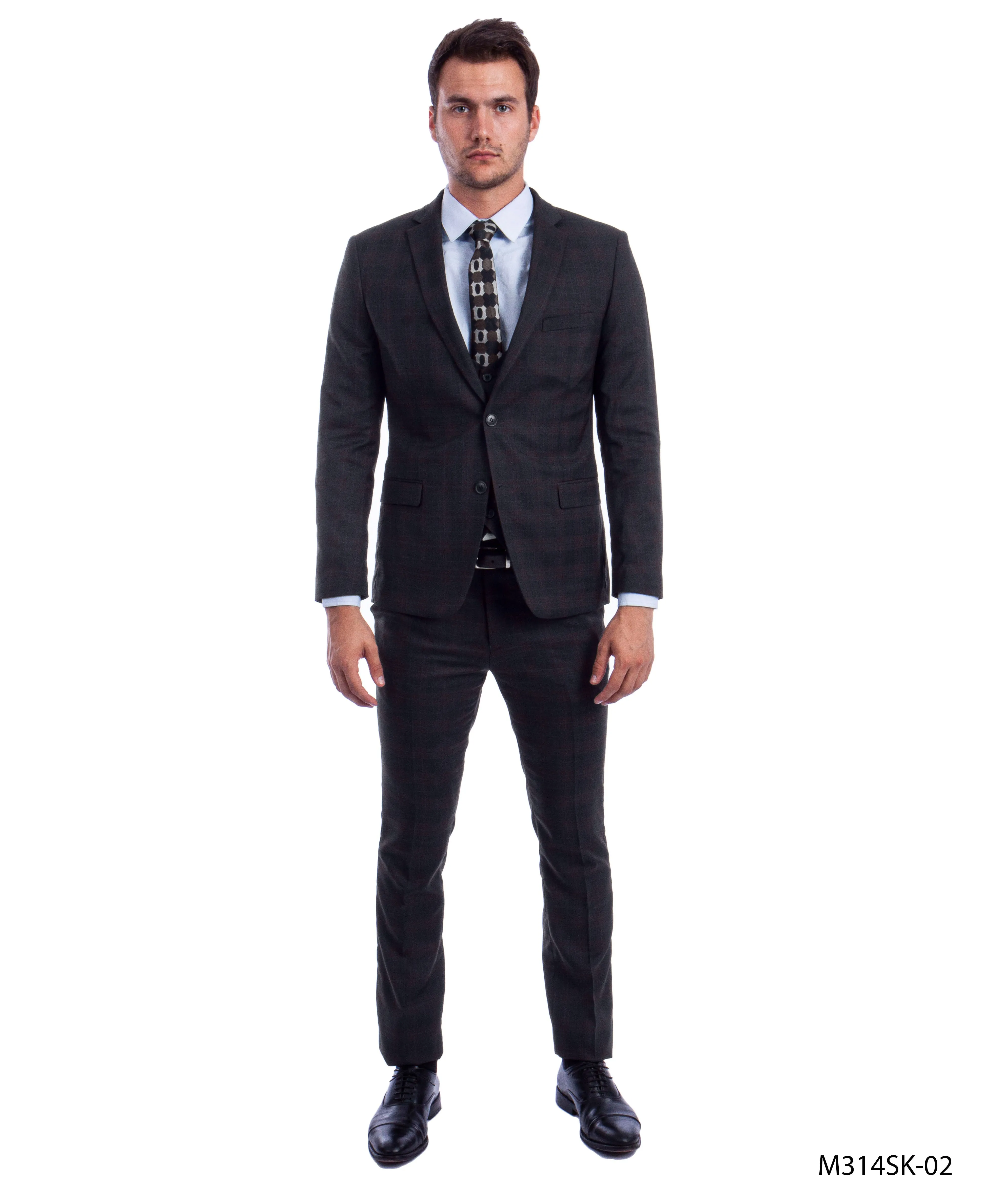 Black/Black 3 PC Plaid Suit - Slim Fit