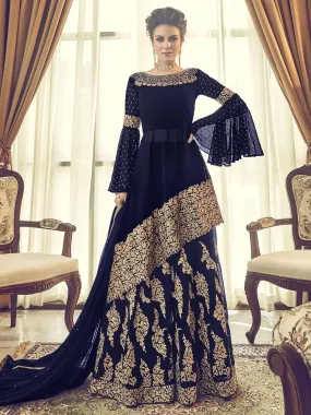 Blue Embellished Indo-Western Style Gharara Suit