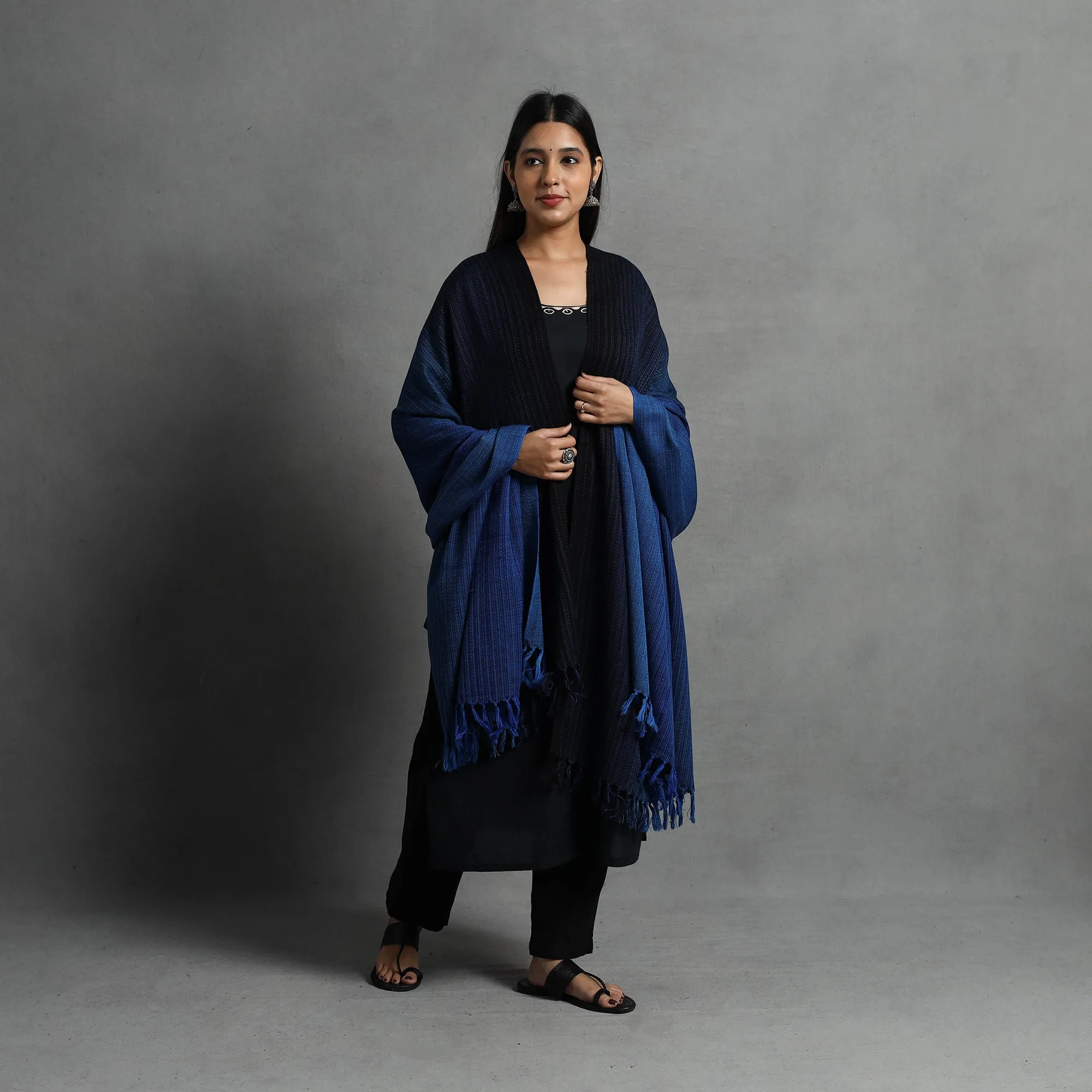 Blue - Kumaun Handwoven Pure Merino Wool Shawl for Women 120