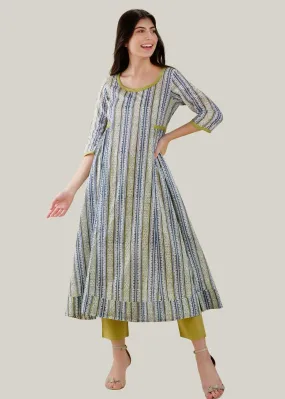 Blue, Lemon & Green Flared Voile Kashish Kurta