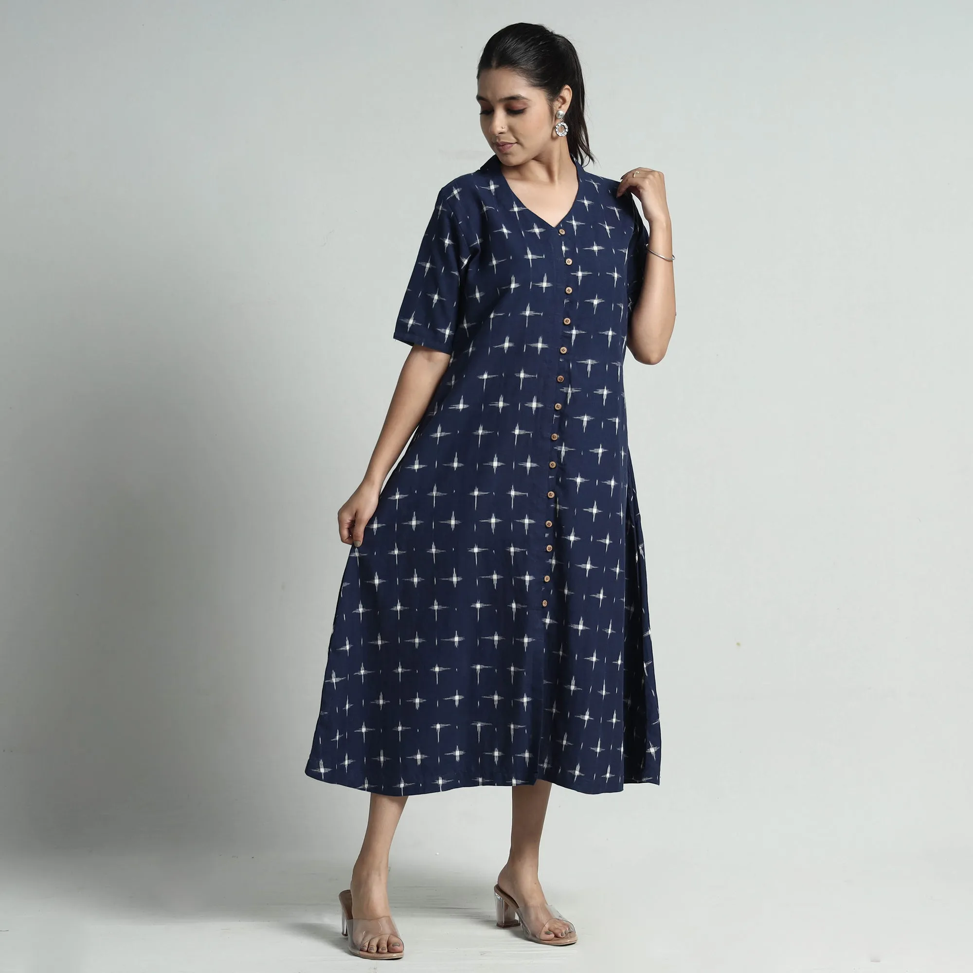 Blue - Pochampally Double Ikat Weave Cotton Dress