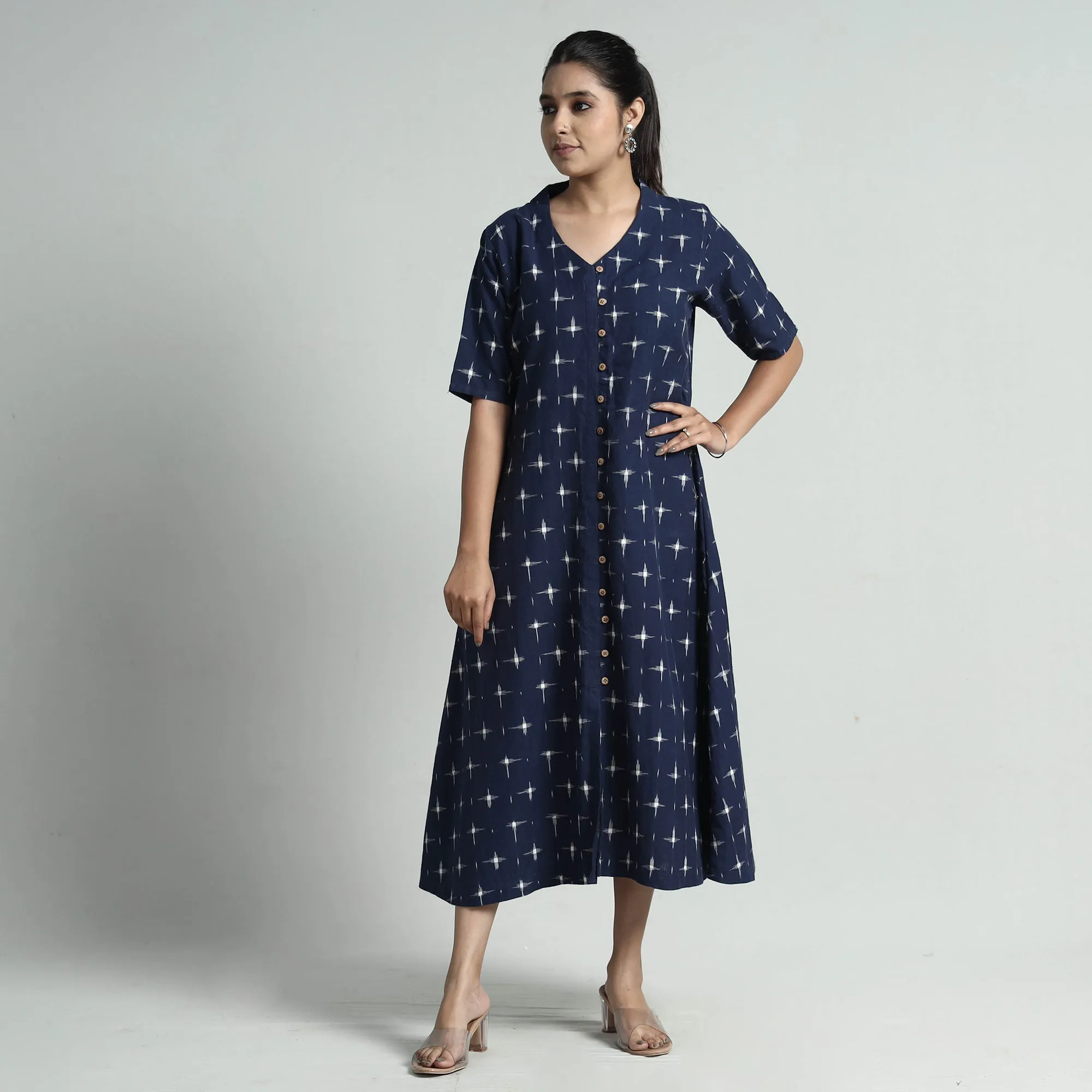 Blue - Pochampally Double Ikat Weave Cotton Dress