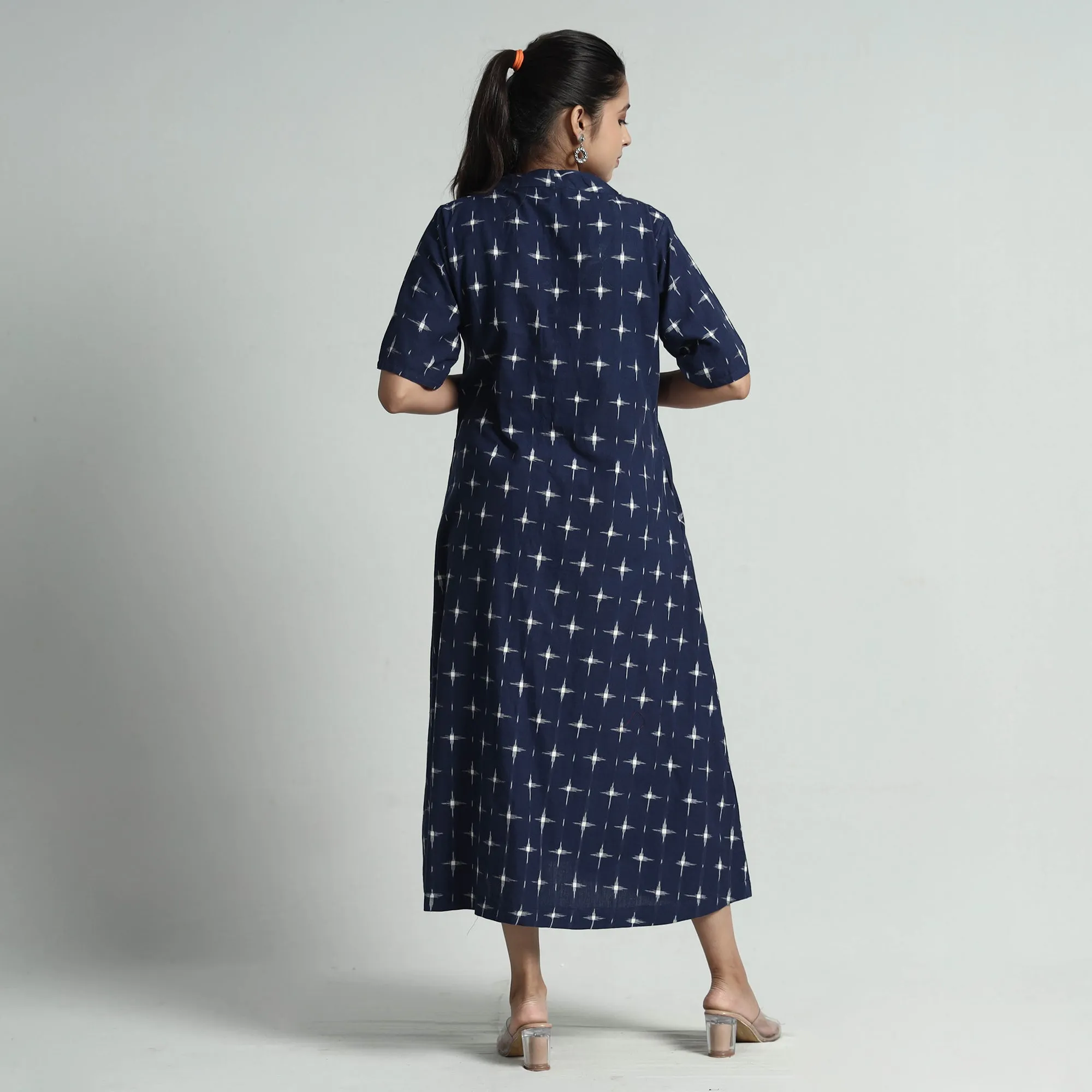 Blue - Pochampally Double Ikat Weave Cotton Dress