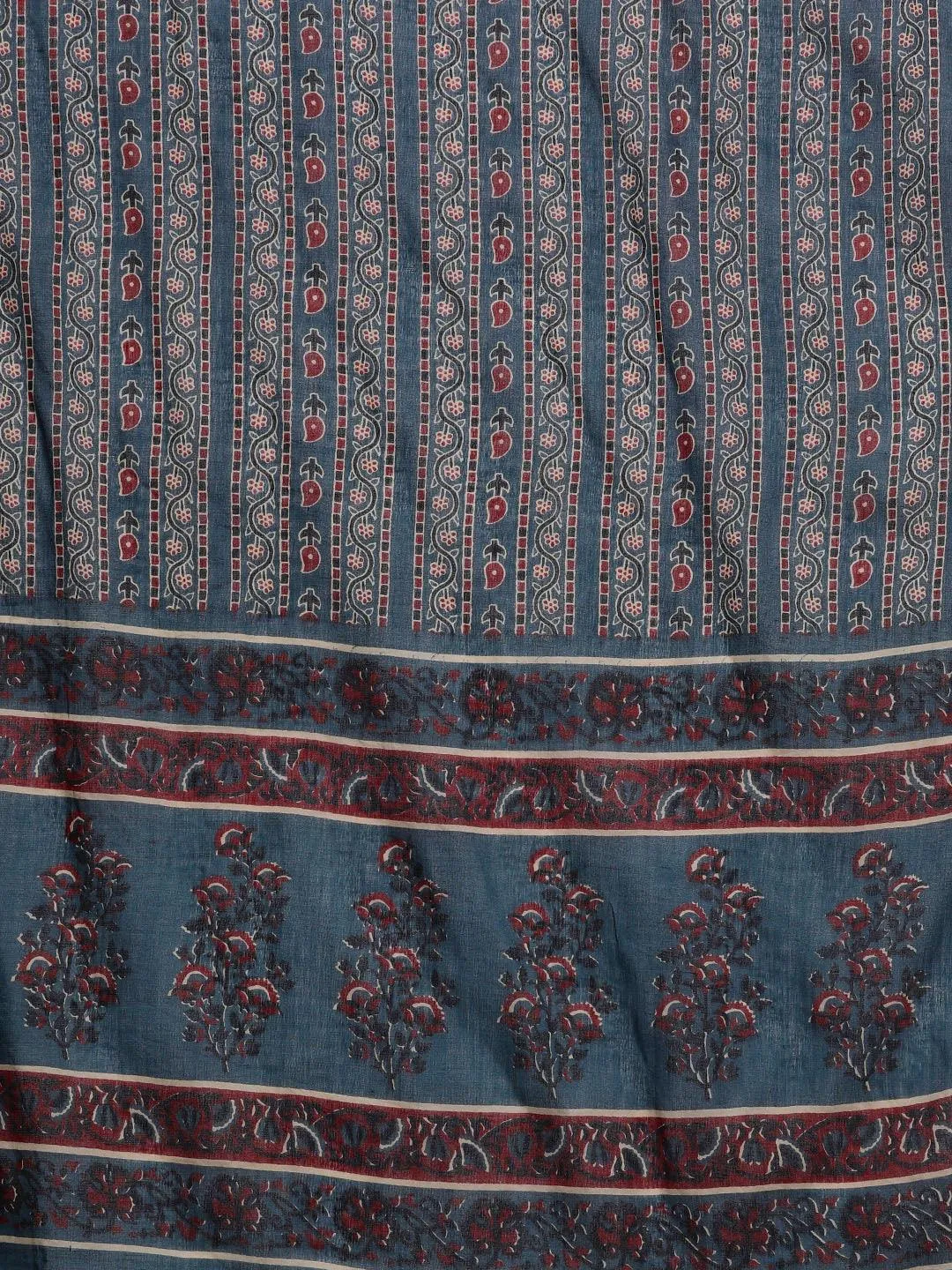 Blue Printed Cotton Anarkali Suit With Dupatta