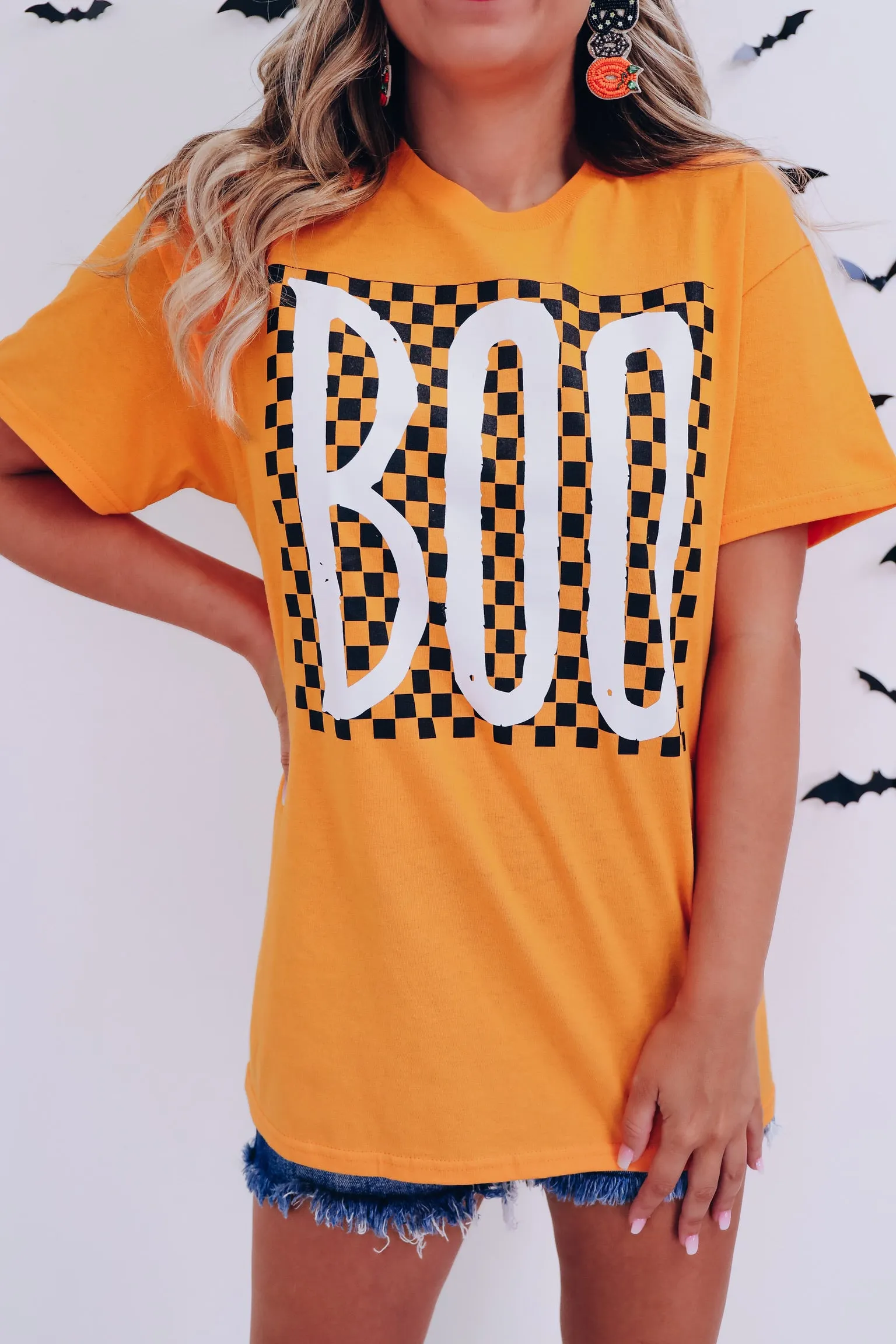 Boo Checkerboard Graphic Tee - Orange