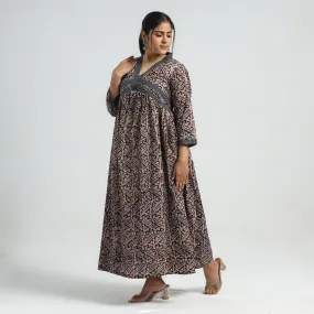 Brown - Batik Printed Cotton Flared Dress