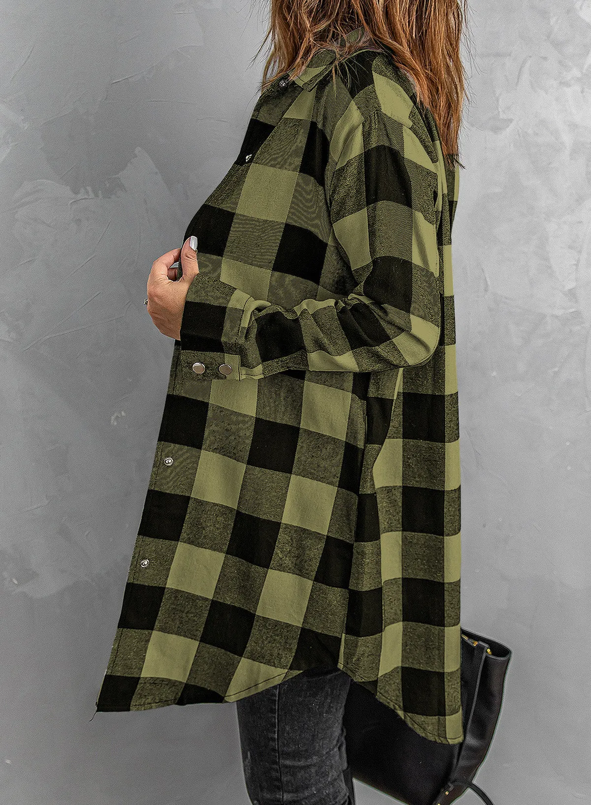 Brown Turn-down Collar Plaid Shirt Coat