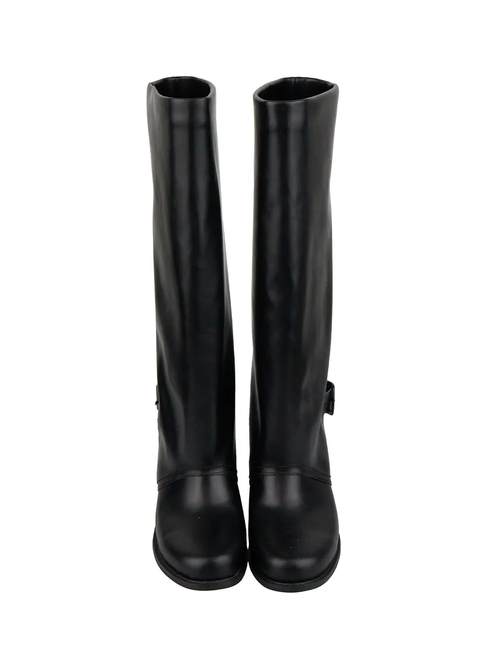 Buckle Solid Faux Leather Knee High Boots IG405