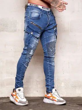 Bye Cargo Biker Jeans - Blue X0035B