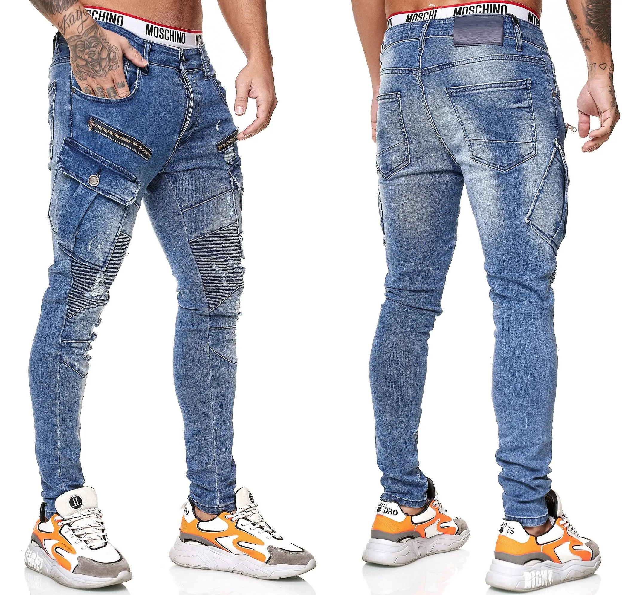 Bye Cargo Biker Jeans - Blue X0035B