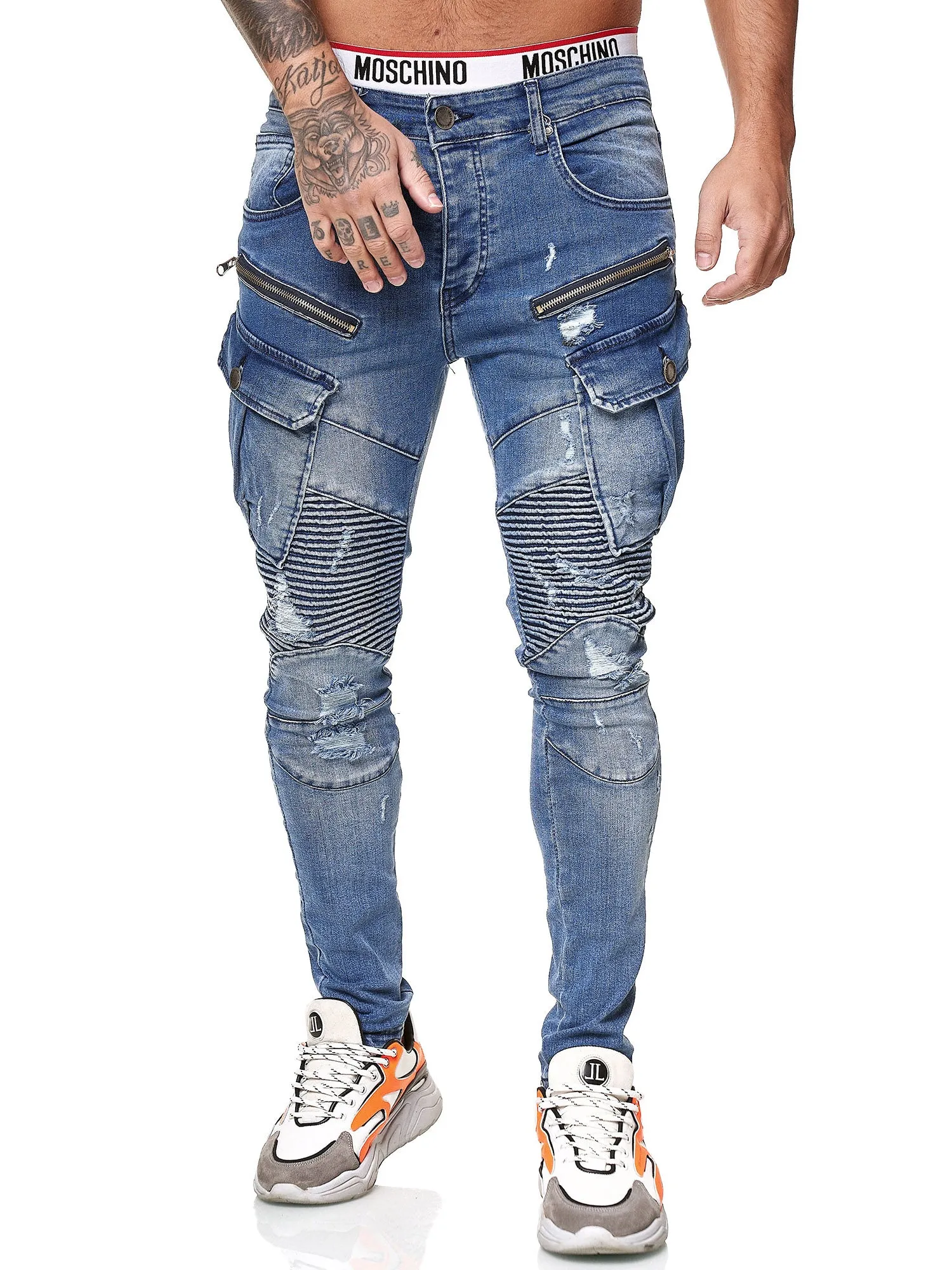 Bye Cargo Biker Jeans - Blue X0035B