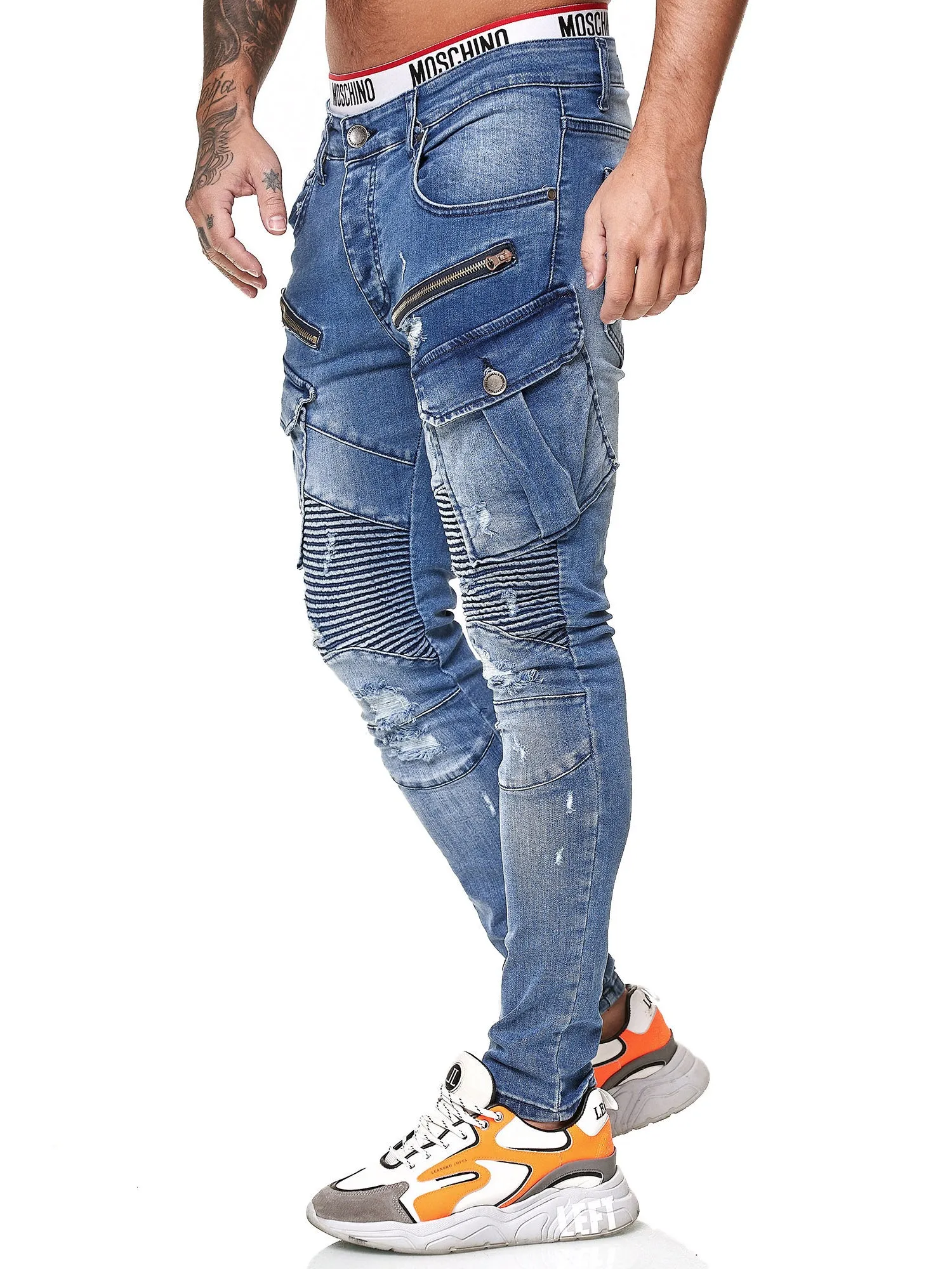 Bye Cargo Biker Jeans - Blue X0035B