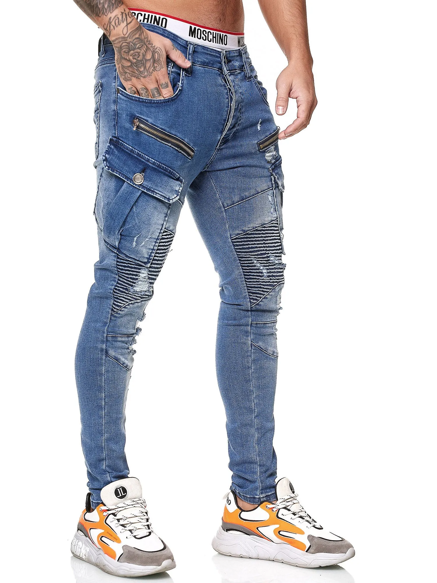 Bye Cargo Biker Jeans - Blue X0035B