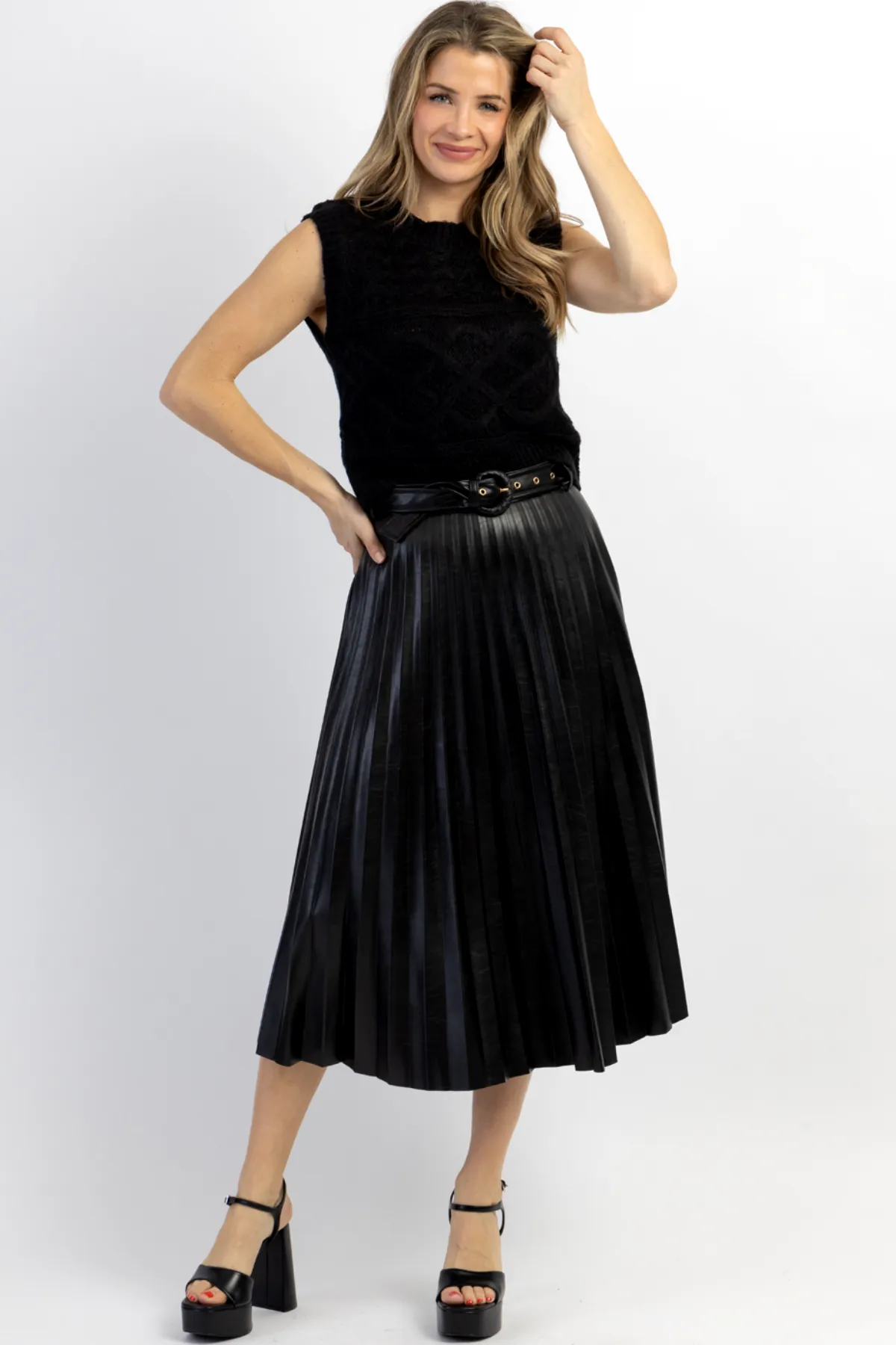 CAMDEN FAUX LEATHER MIDI SKIRT