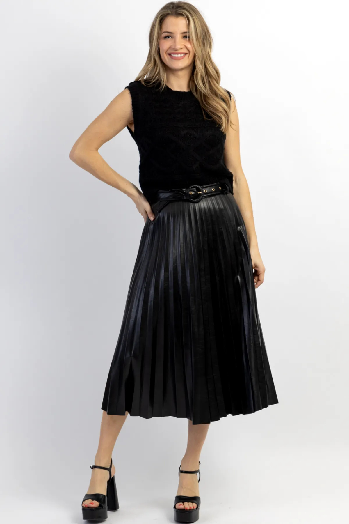 CAMDEN FAUX LEATHER MIDI SKIRT