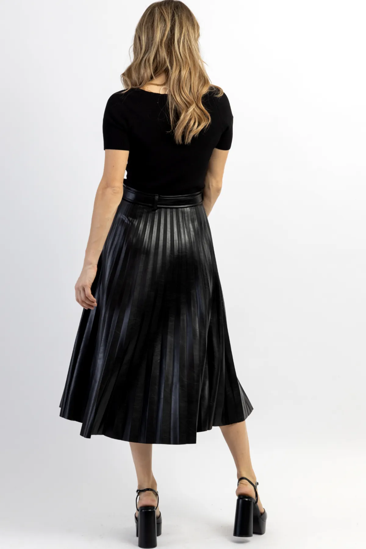 CAMDEN FAUX LEATHER MIDI SKIRT