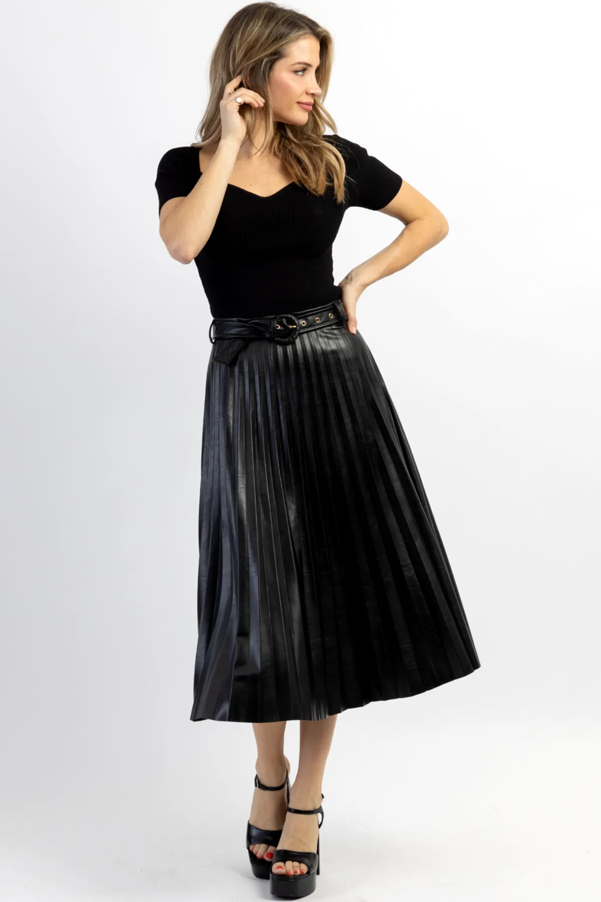 CAMDEN FAUX LEATHER MIDI SKIRT