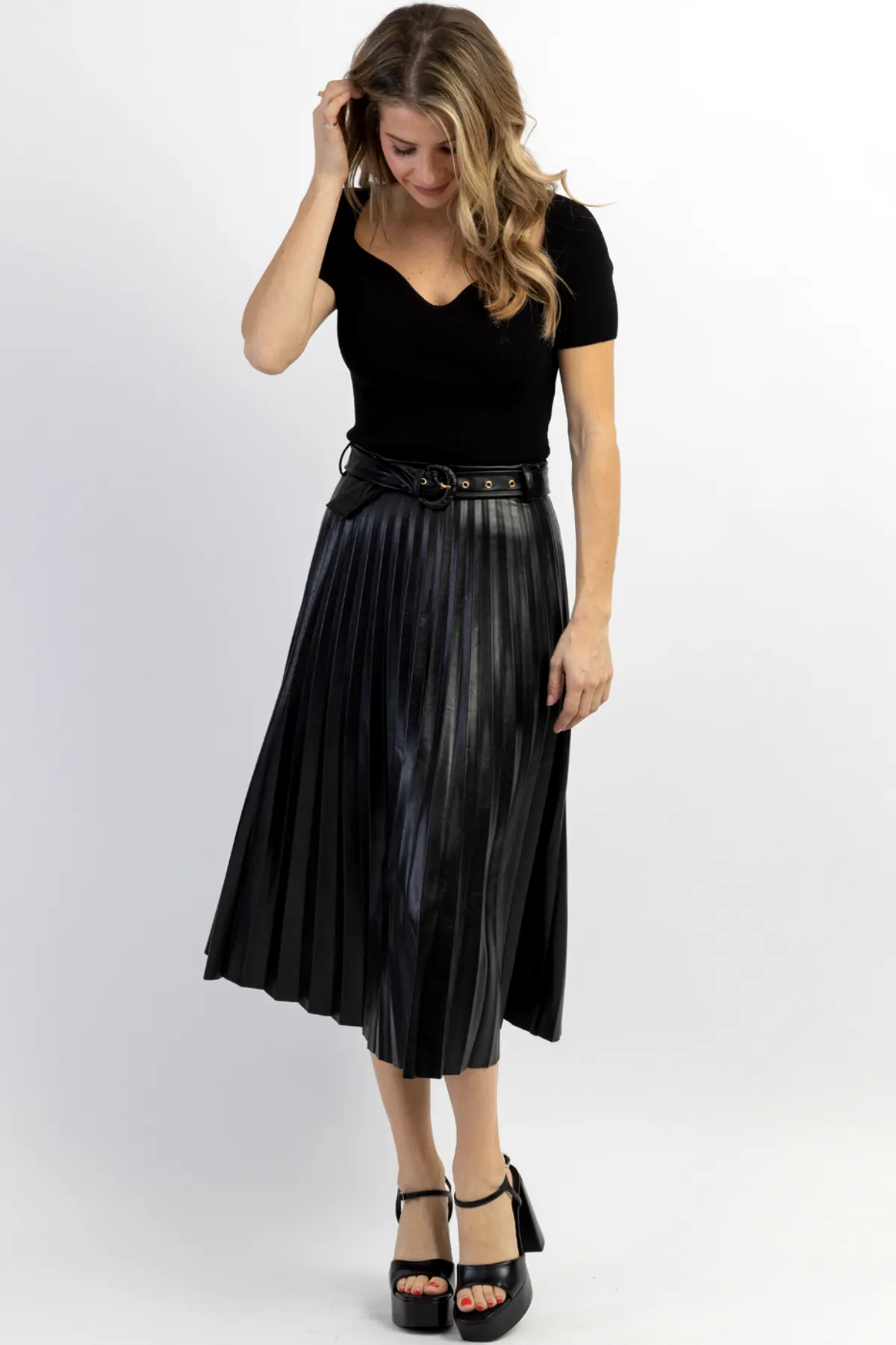 CAMDEN FAUX LEATHER MIDI SKIRT