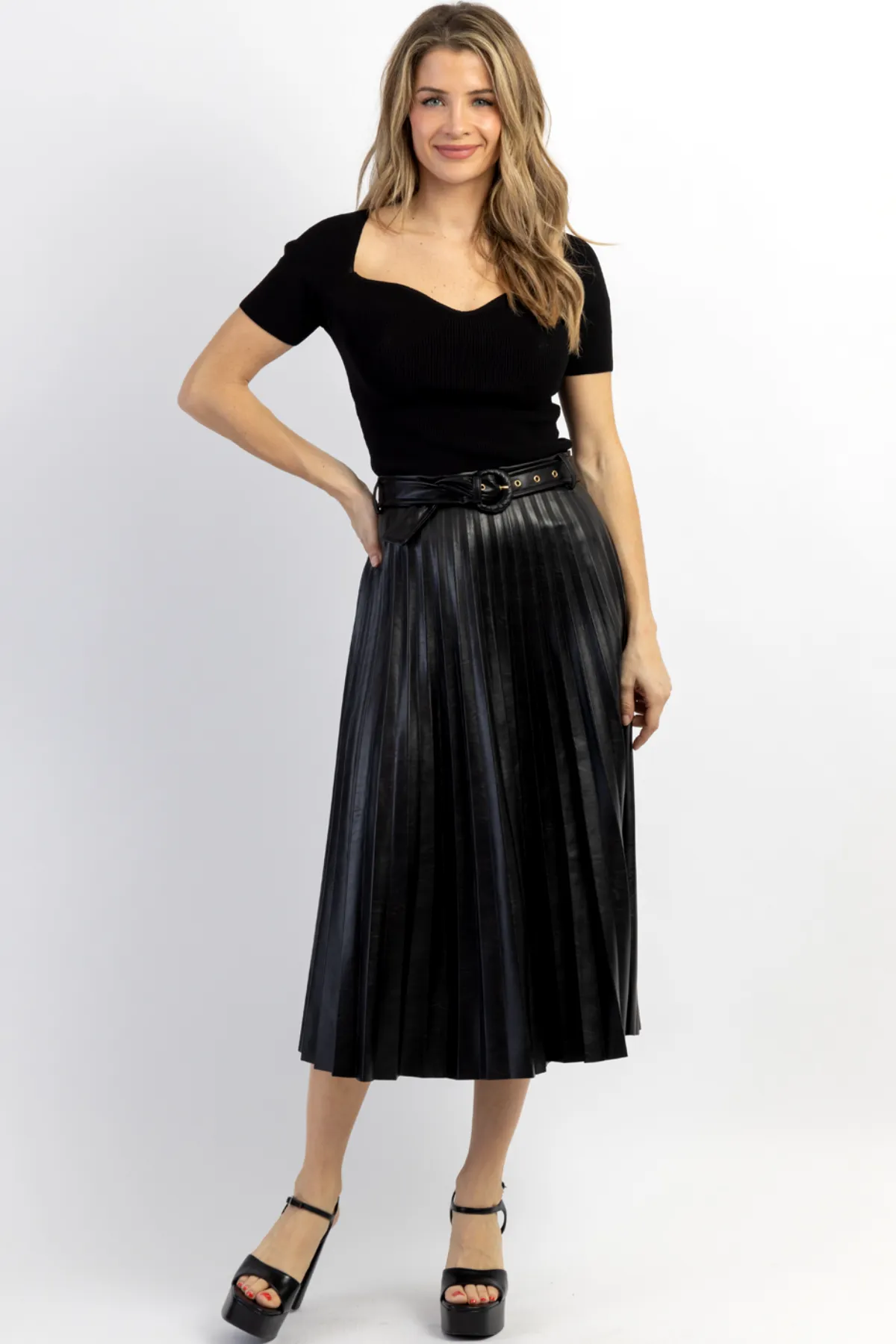 CAMDEN FAUX LEATHER MIDI SKIRT