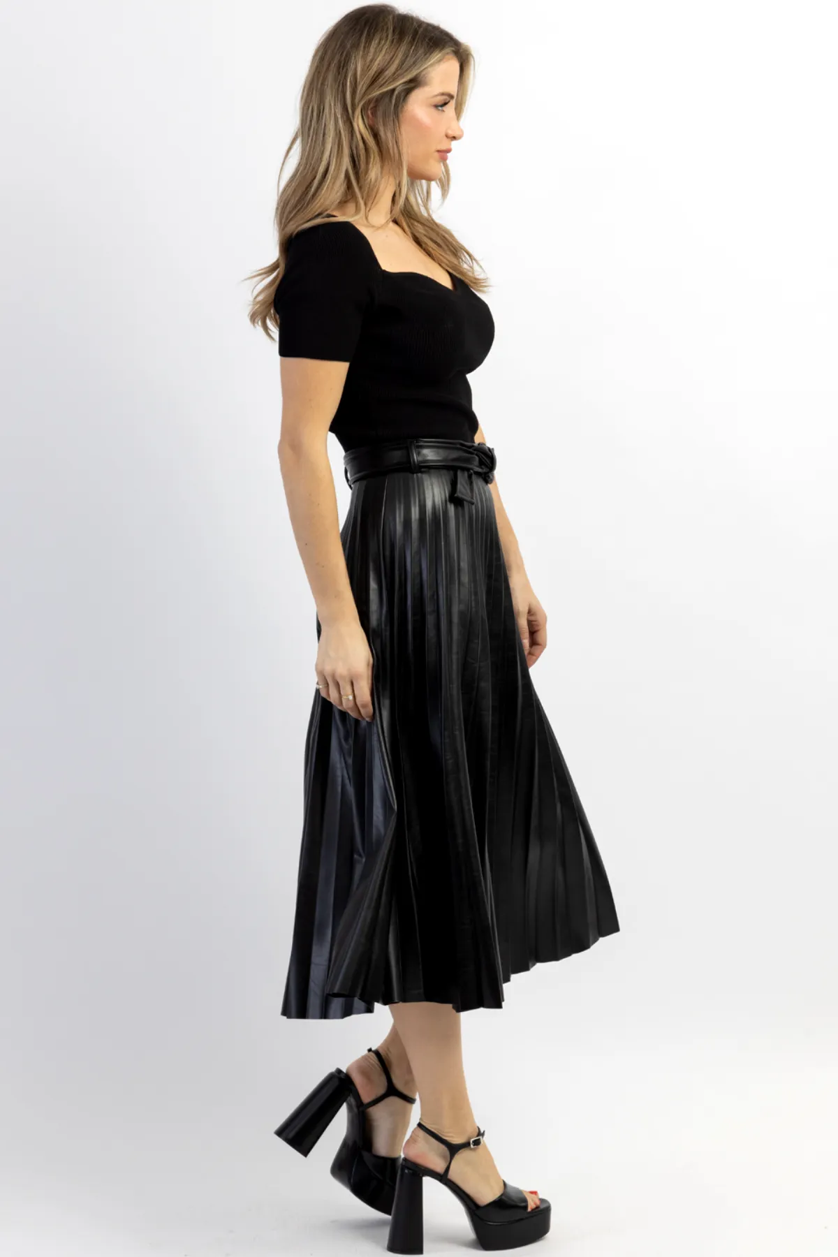 CAMDEN FAUX LEATHER MIDI SKIRT