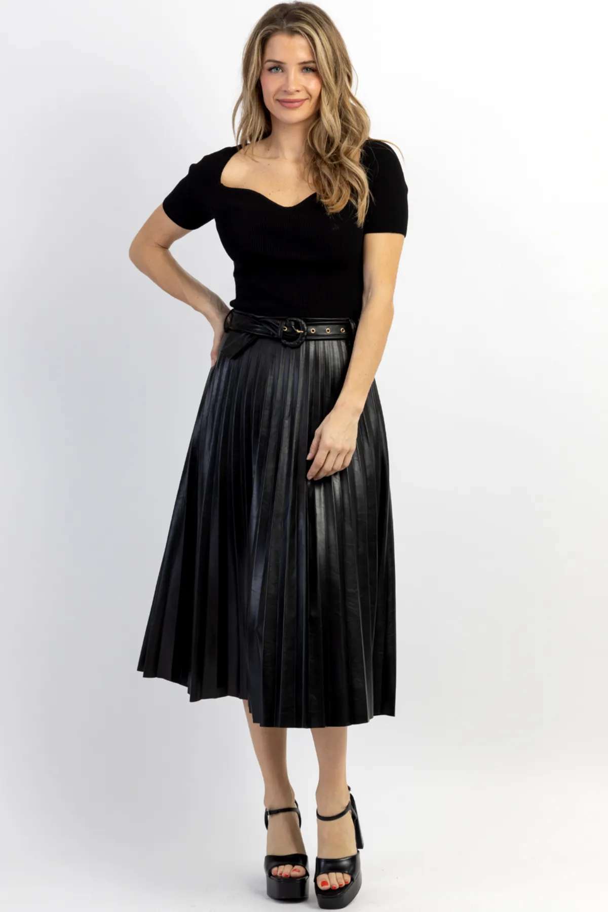 CAMDEN FAUX LEATHER MIDI SKIRT