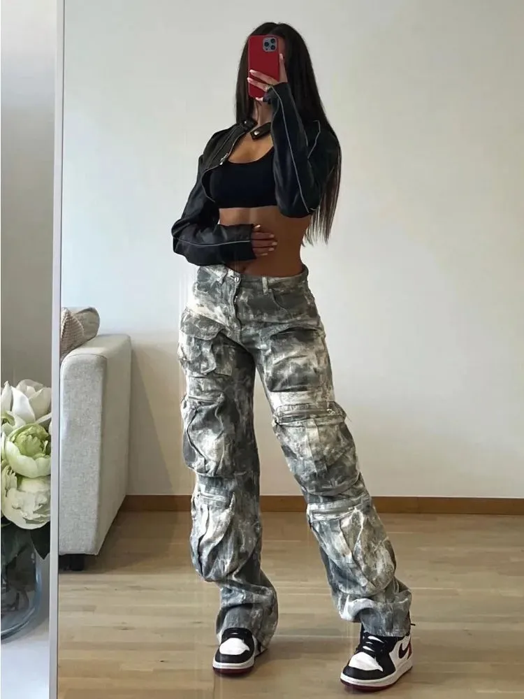 Camouflage Cargo Pants Women Fashion Multiple Pockets Loose Long Pant Femme Street High Waist Jeans Woman Trousers Autumn