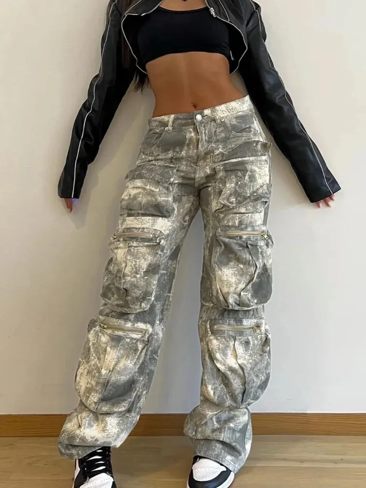 Camouflage Cargo Pants Women Fashion Multiple Pockets Loose Long Pant Femme Street High Waist Jeans Woman Trousers Autumn