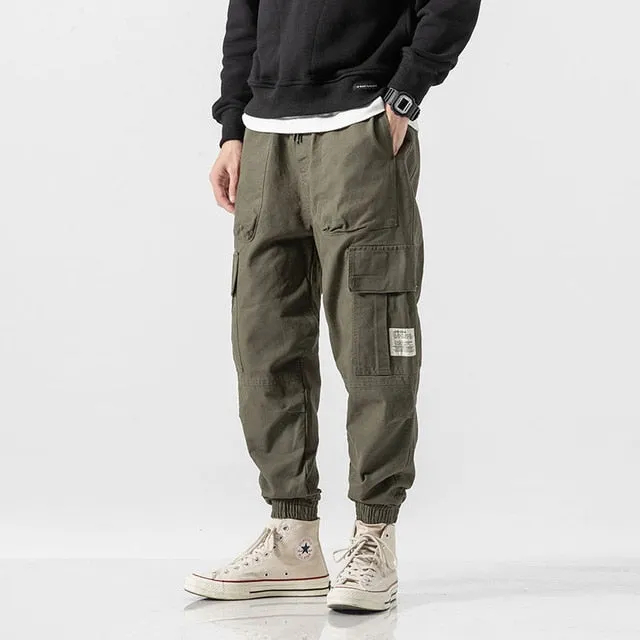 Cargo Pants Men Streetwear Hip hop Pants Mens Joggers Pants Casual Harem Ankle length Trousers Elastic waist Black Army green