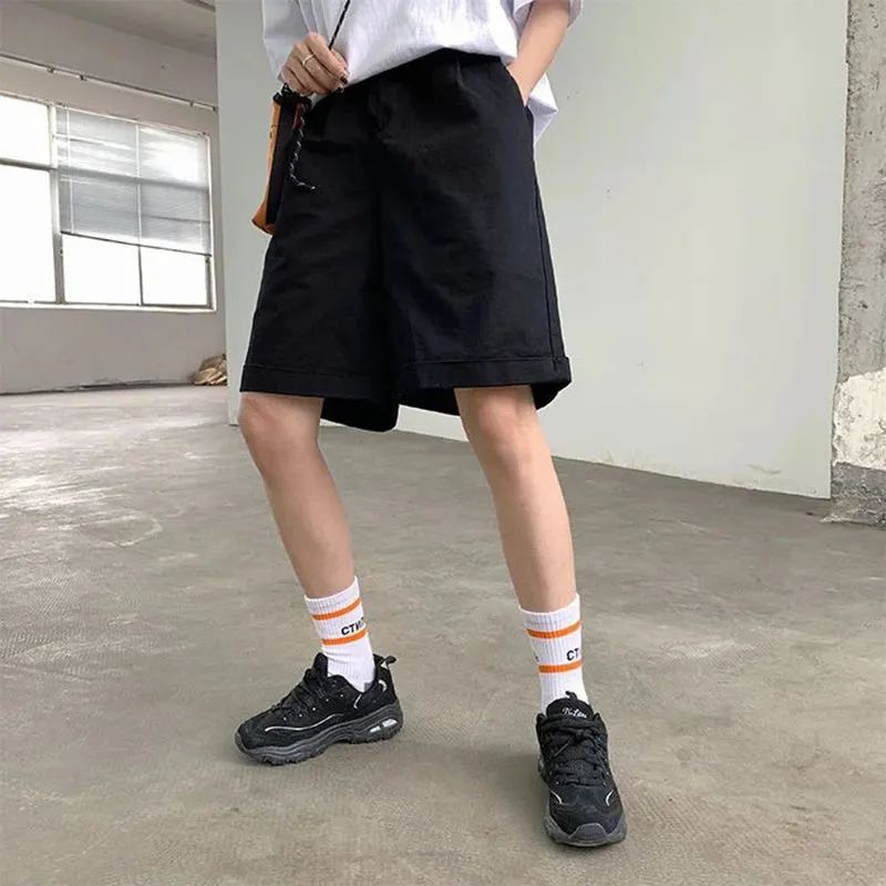 Cargo Shorts Women Streetwear High Waist Straight Wide Leg Shorts Bf Fashion Baggy Casual Knee Length Sports Short Pants