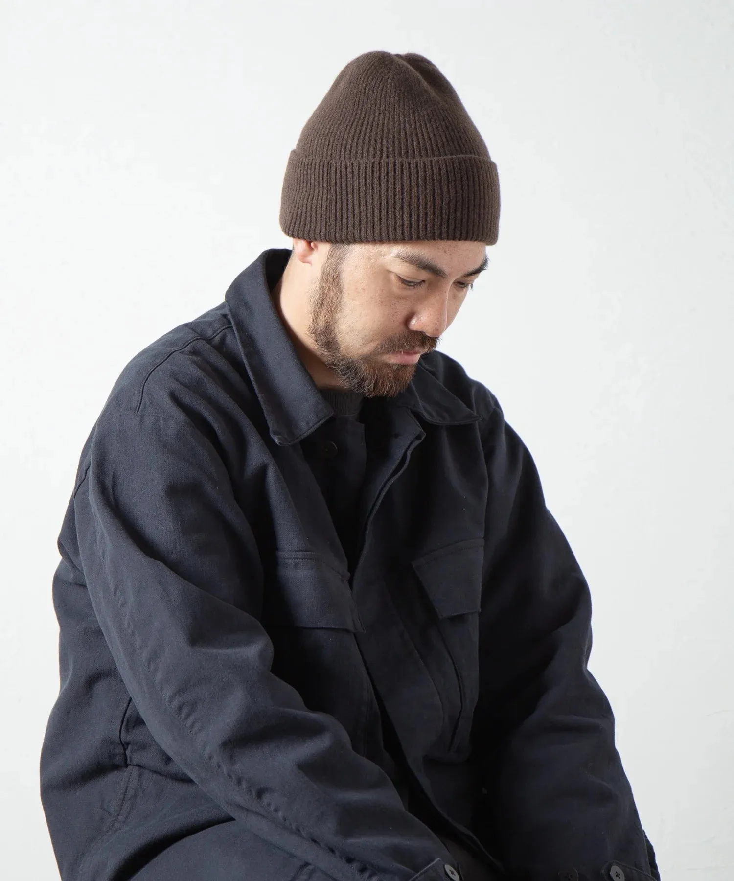 Cashmere Silk Blend Knit Watch Cap - Brown