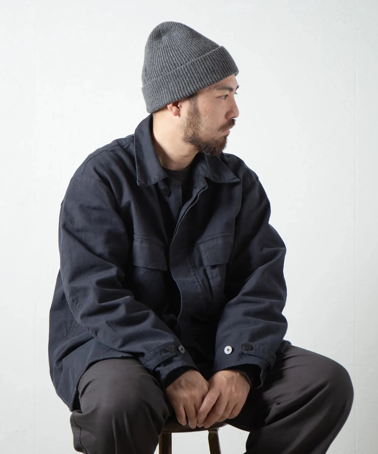 Cashmere Silk Blend Knit Watch Cap - Charcoal