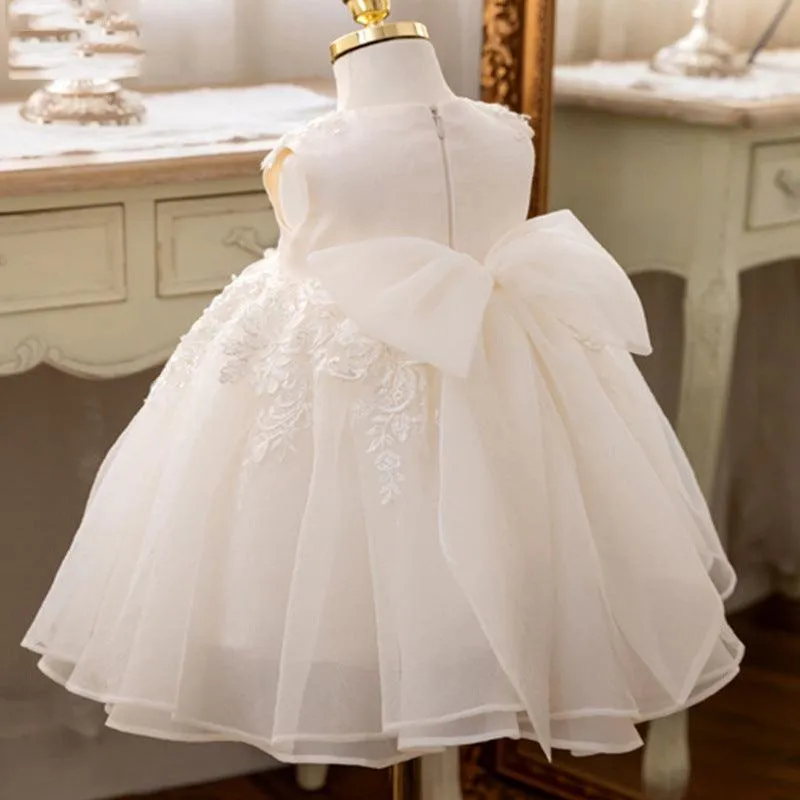 Children's Piano Performance Evening Dress 0-5 Birthday Party Summer Bow Flower Embroidery Elegant Girl Princess Dress