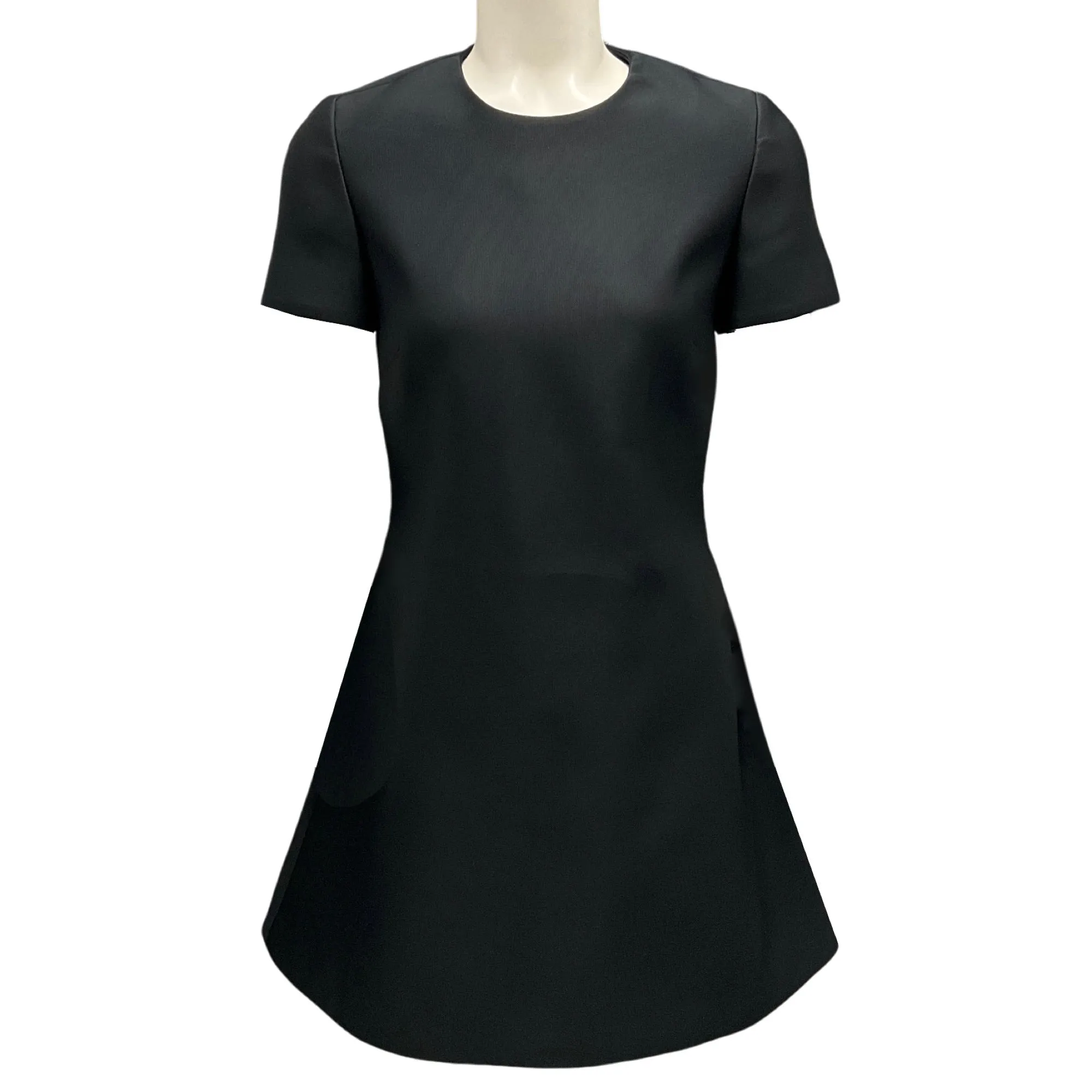 CO Black Short Sleeved Flared Satin Dress