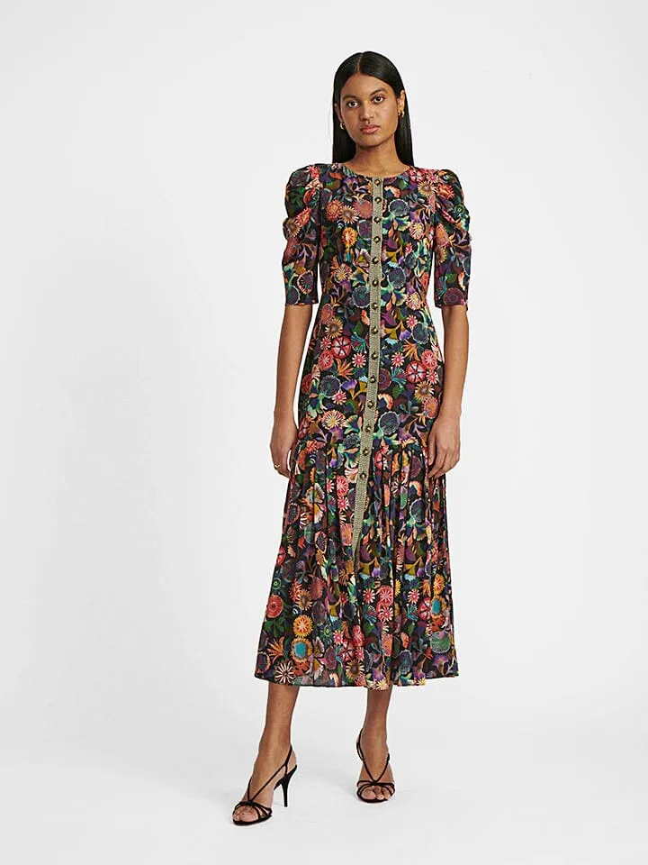 Colette Long Dress in Noir Adorning Check print