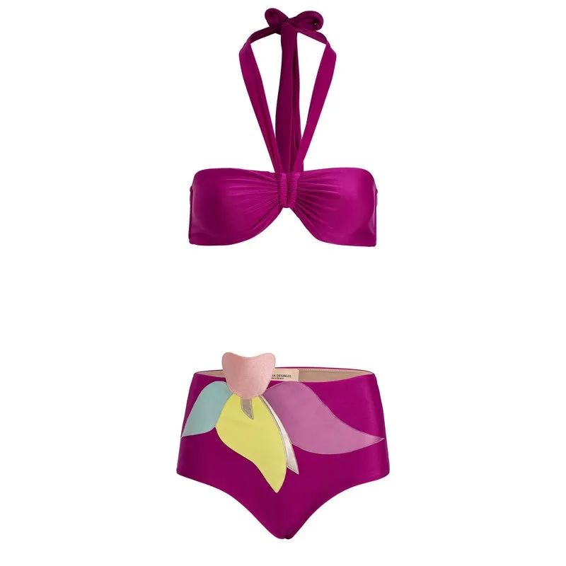 Colorful Flower Hot Pants Bikini Purple