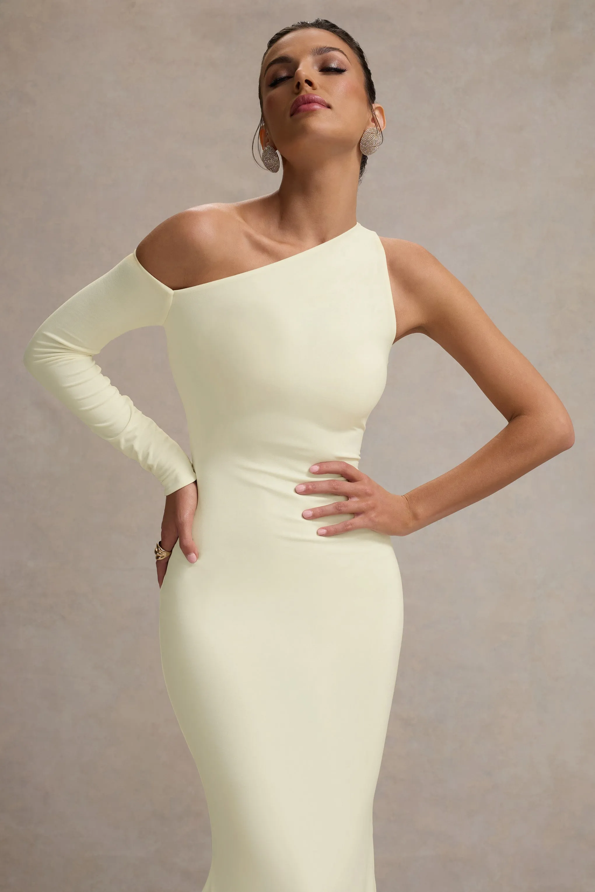 Contradiction | Cream One-Sleeve Asymmetric Maxi Dress