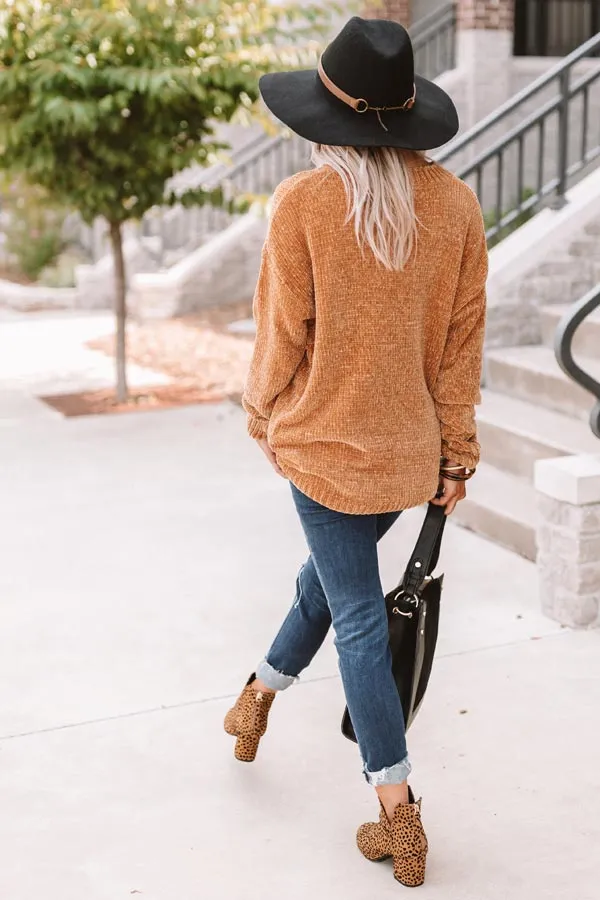 Cozy Celebration Chenille Sweater In Mustard