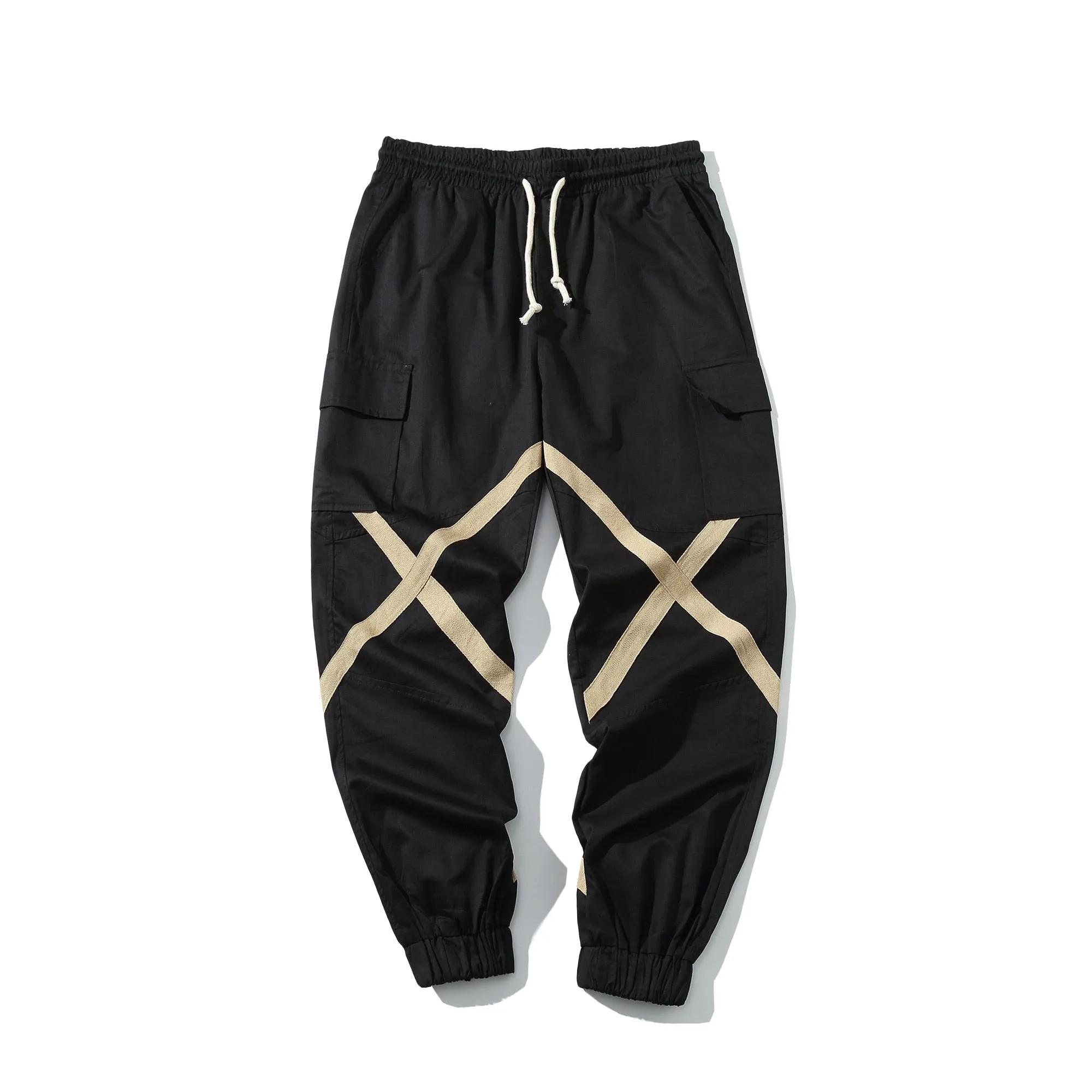 Criss Cross Knee Detail Streetwear Men Jogger Pants