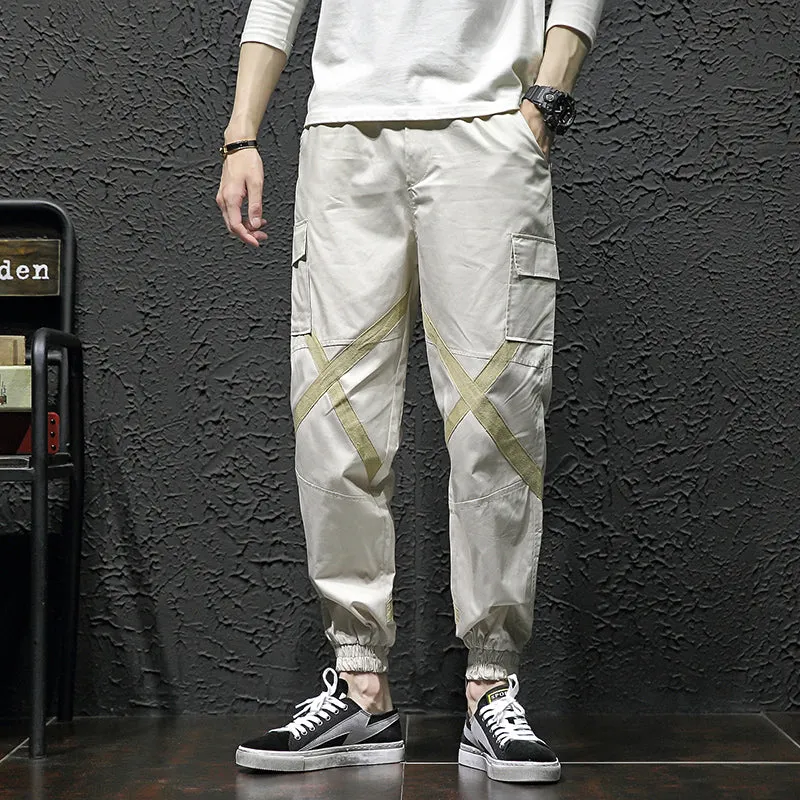 Criss Cross Knee Detail Streetwear Men Jogger Pants