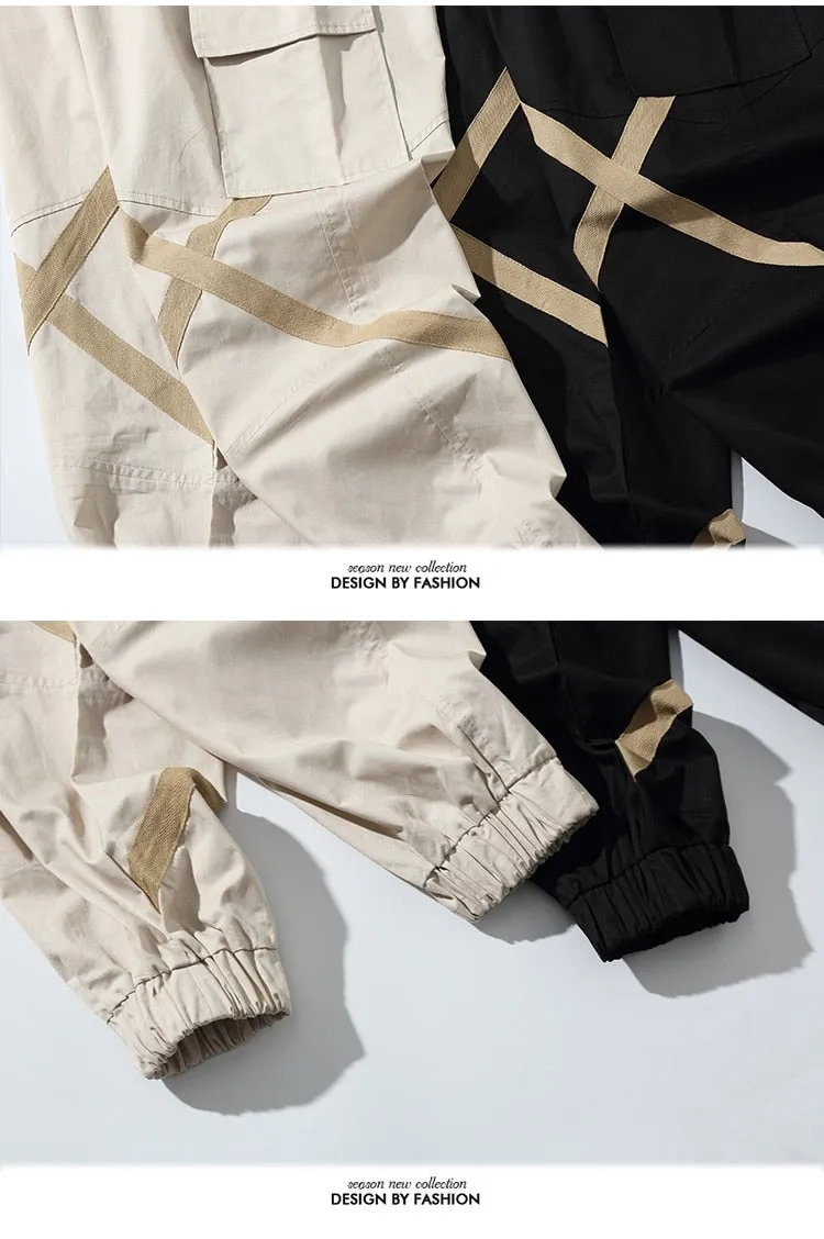 Criss Cross Knee Detail Streetwear Men Jogger Pants