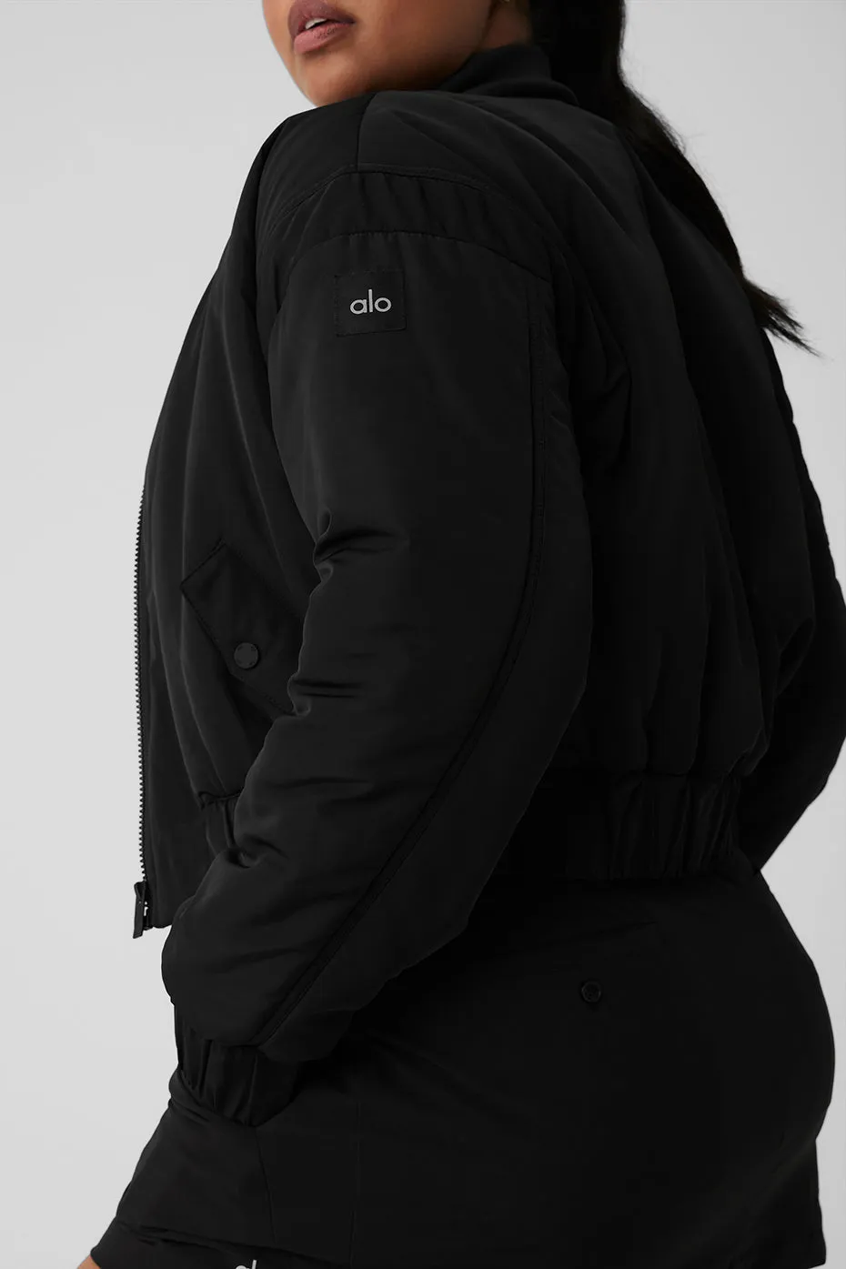 Cropped Break Line Bomber Jacket - Black