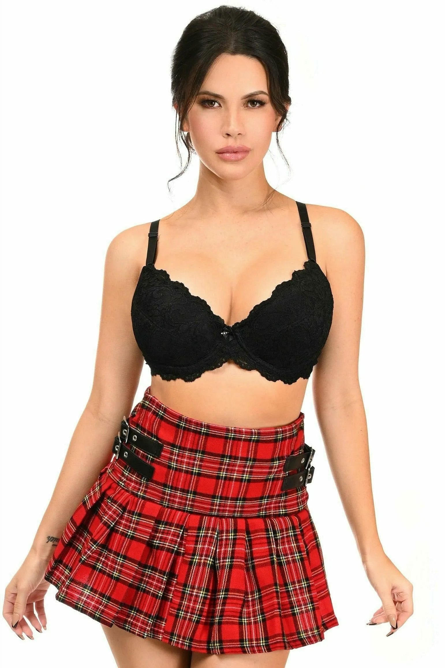 Daisy Corsets Red Plaid Pleated Skirt w/Buckles