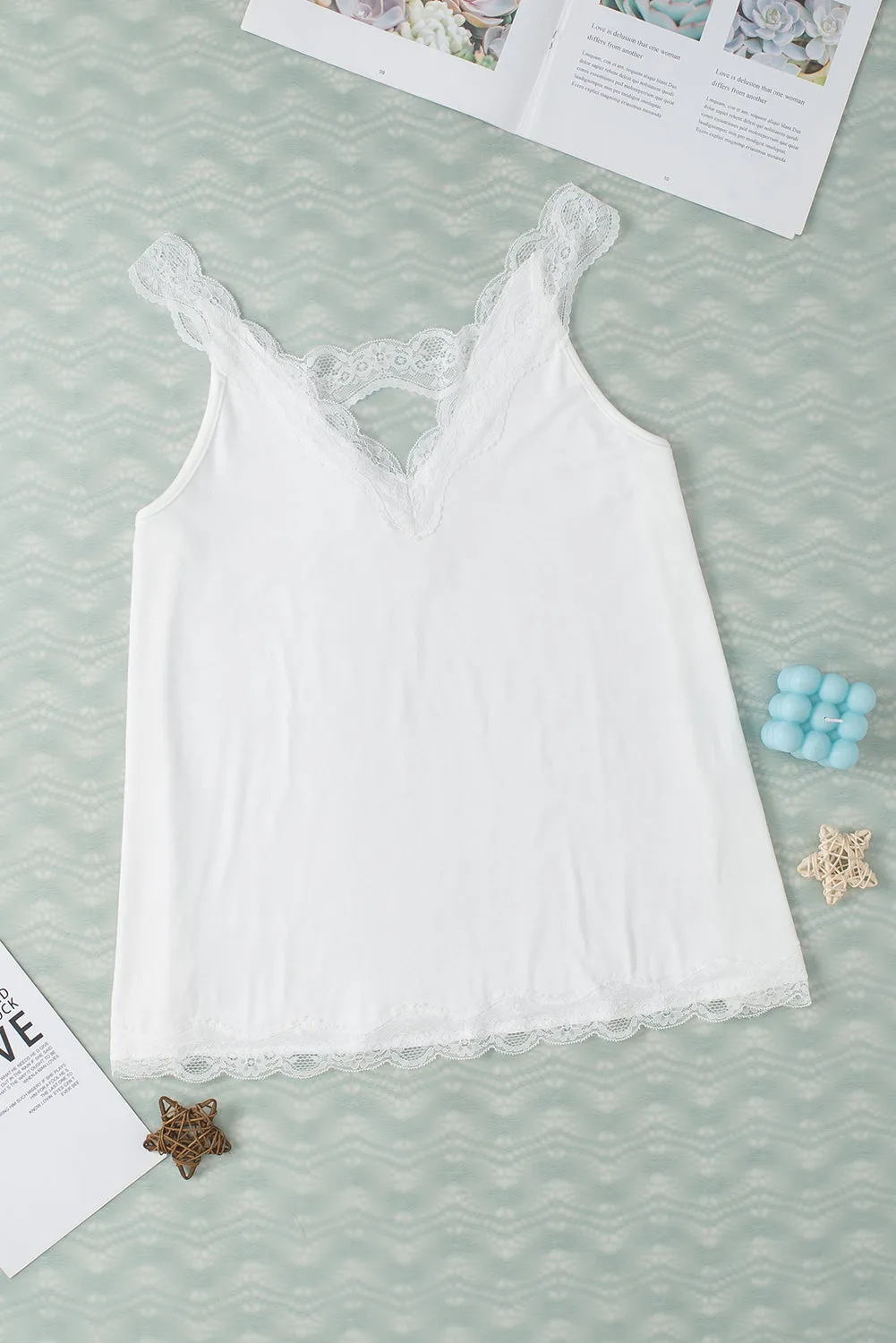 Delicate Lace Trim Flared Tank Top